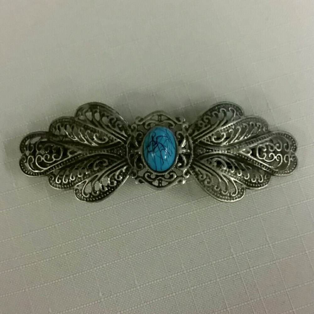 Metal Barrette with Oval Bead